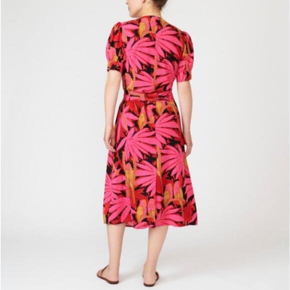 J. CREW Faux Wrap Midi Dress Palm Print Red Pink Sz 4 {TT11} - Picture 3 of 8